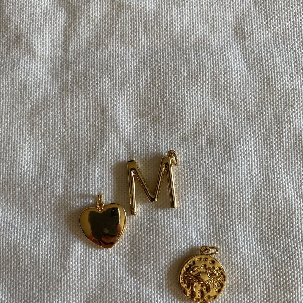 Pendants Small mini heart; zodiac (cancer)constellation charm ; letter (M) charm